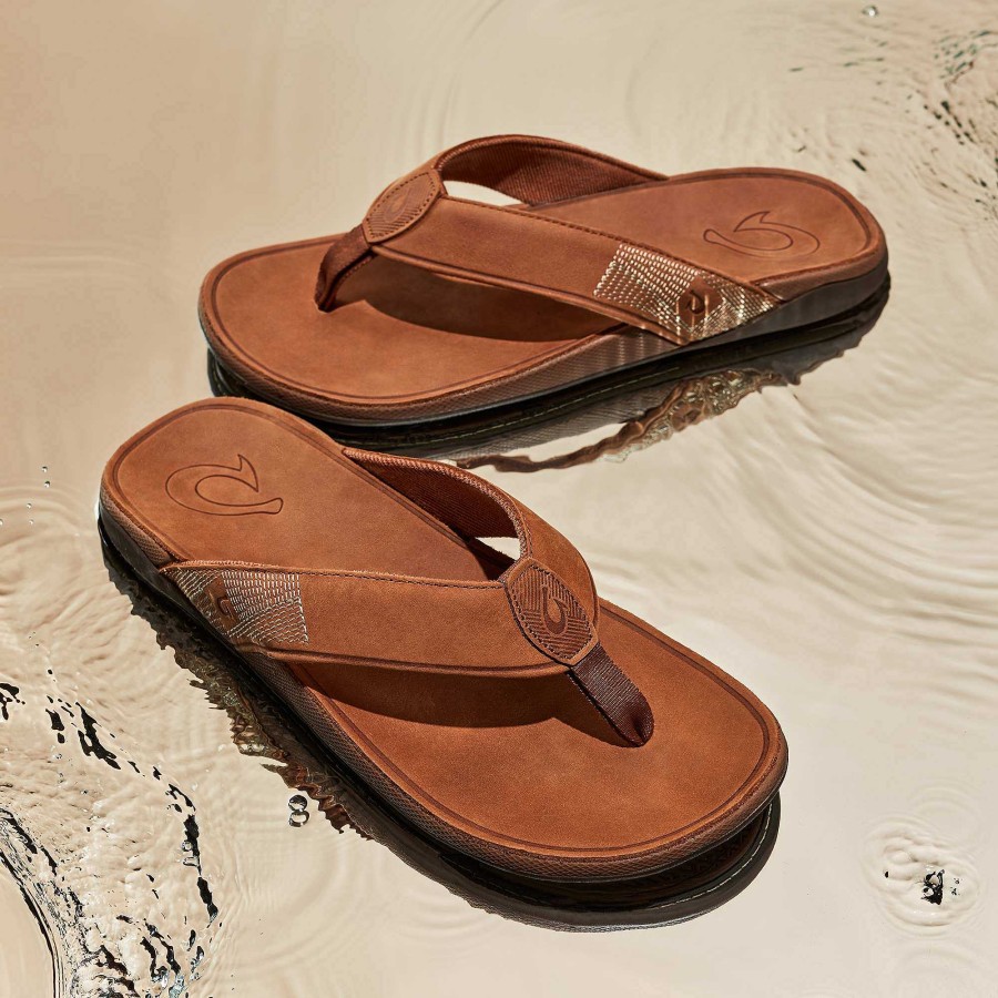 Men OluKai | Tuahine Men'S Leather Beach Sandals