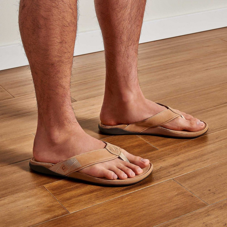 Men OluKai | Tuahine Men'S Leather Beach Sandals