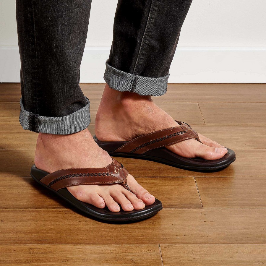 Men OluKai | Mea Ola Men'S Leather Beach Sandals