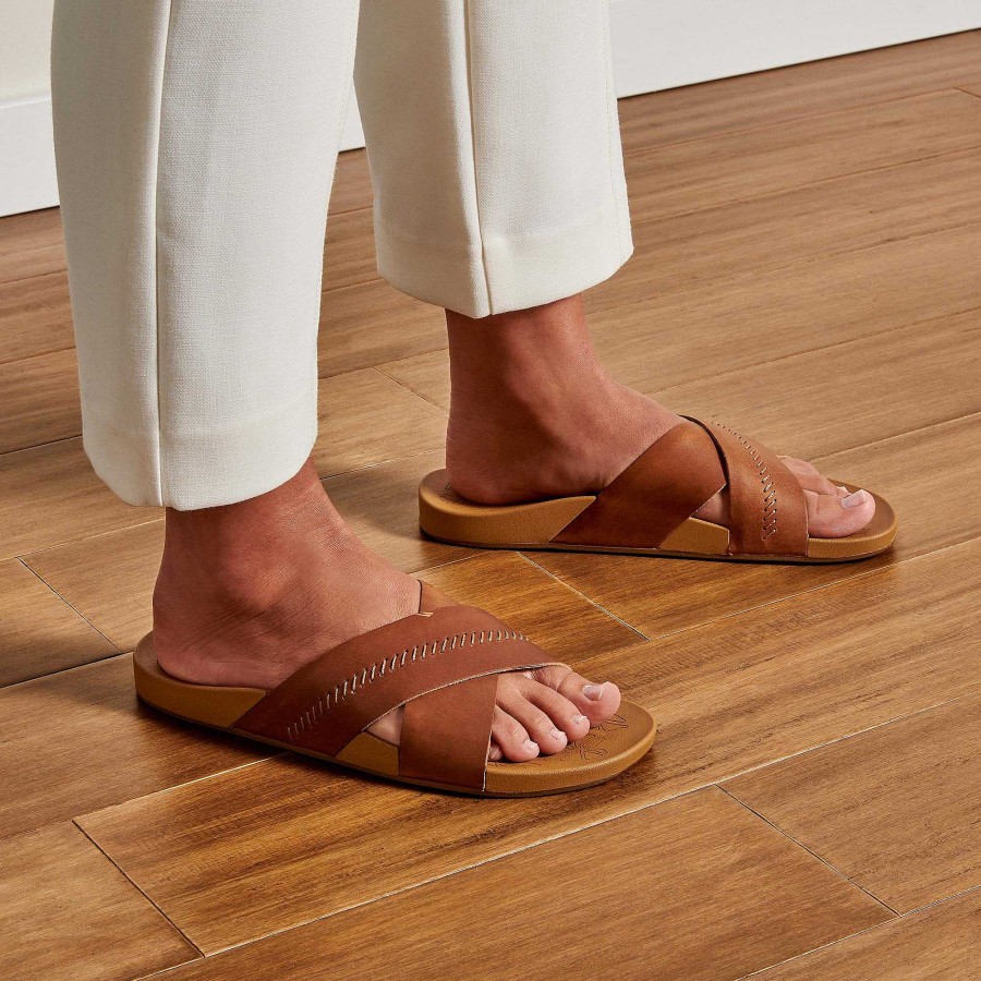 Women OluKai | Kipe'A 'Olu Women'S Leather Slide Sandals