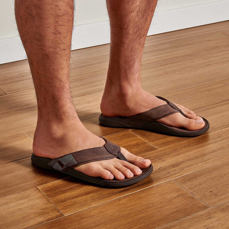 Men OluKai | Tuahine Men'S Leather Beach Sandals