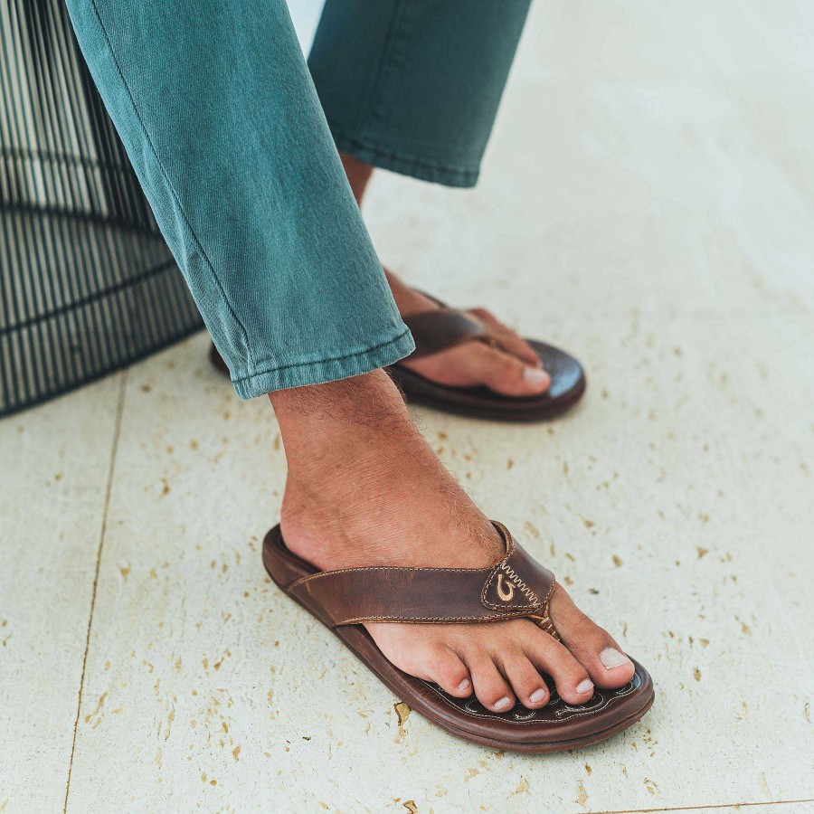 Men OluKai | Mekila Men'S High-Character Leather Sandals